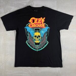 Ozzy Osbourne Graphic T-Shirt Mens Large Black Skull Bat Wings Rock‎ Band Tee